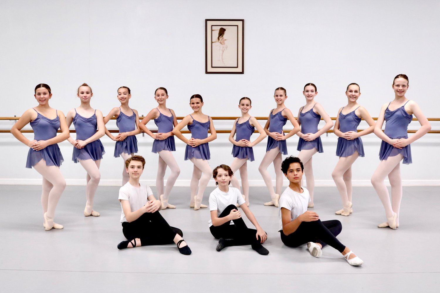 Ballet 3 students practicing barre work on pointe at Brevard Ballet Academy Melbourne FL
