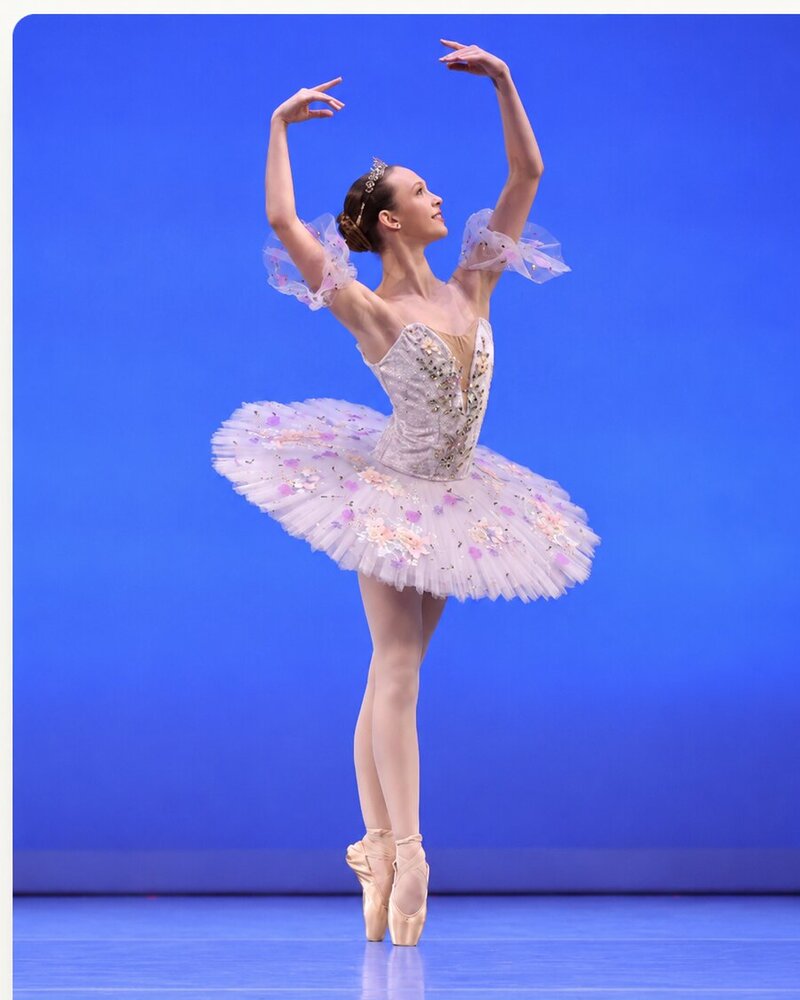 Brevard Ballet Academy competition dancer posing on pointe in a floral tutu