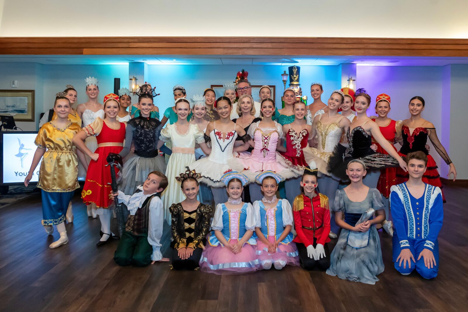 Brevard Ballet Academy Youth Company cast in full costume after a Nutcracker performance
