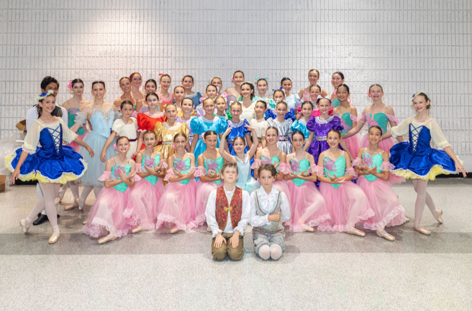 Brevard Ballet Youth Company cast in costume gathered for a group photo in Melbourne FL