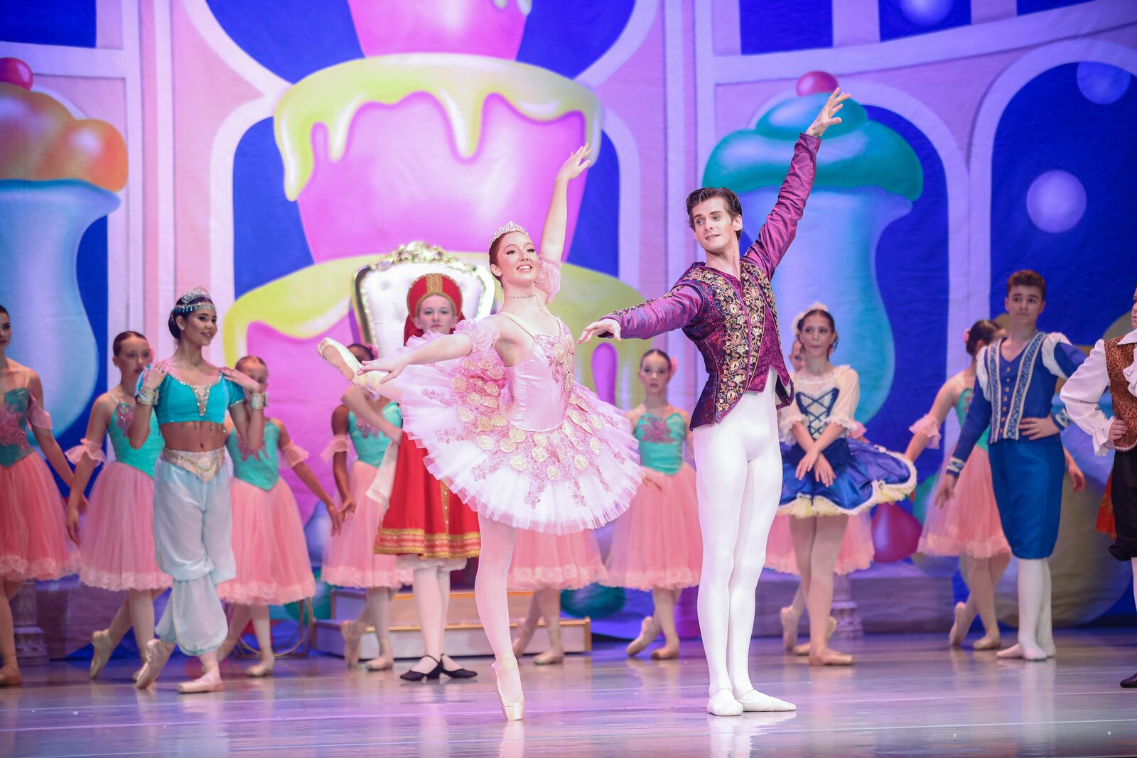 Sugar Plum Fairy and Cavalier pas de deux in the Land of Sweets during The Nutcracker by the Brevard Ballet Youth Company in Melbourne FL